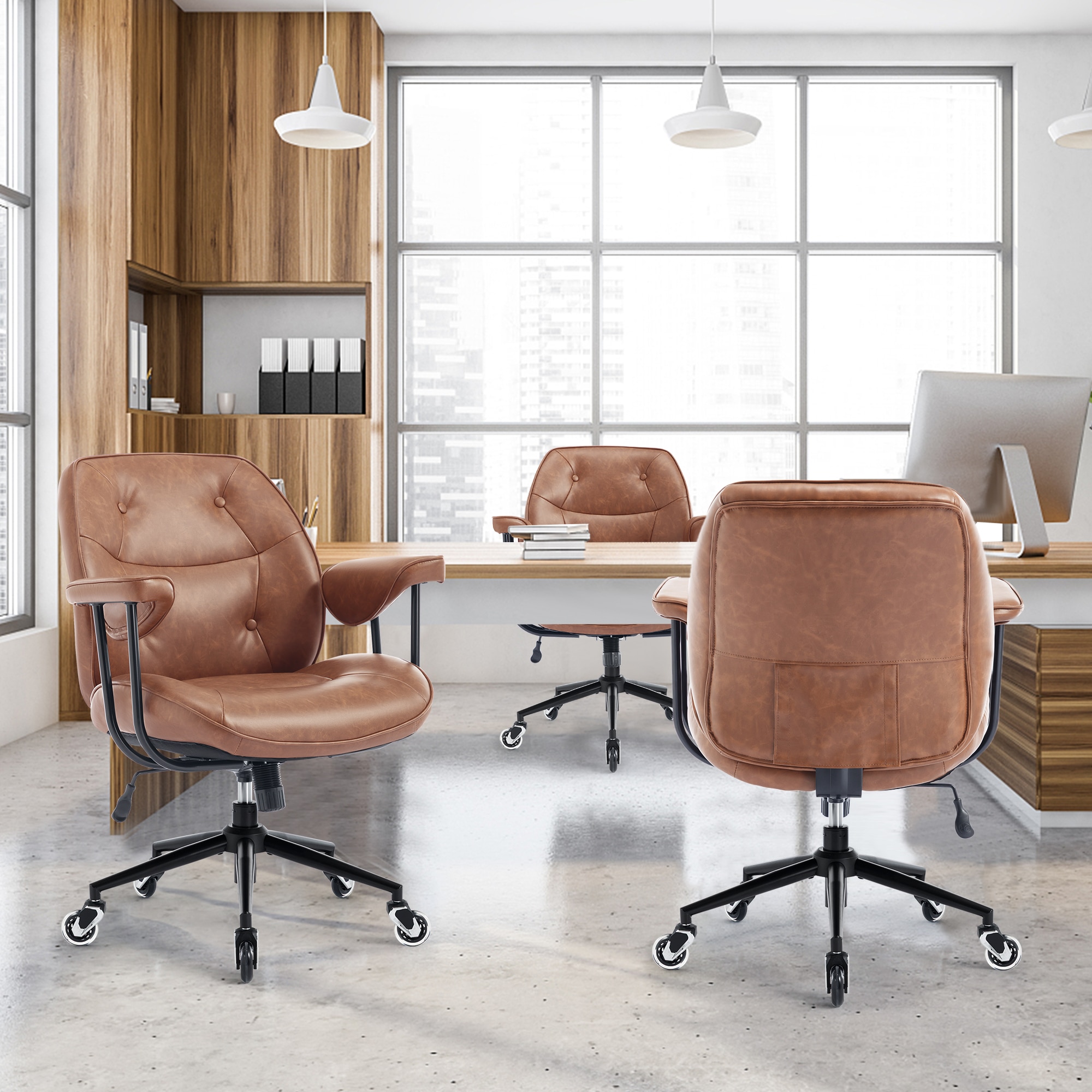 Retro Home Office Leather Chair With Ergonomic Lumbar Support_voghion.com